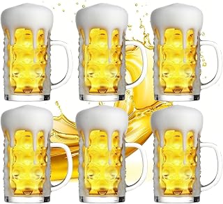 20oz Heavy Glass Beer Mug Set of 6 with Handle