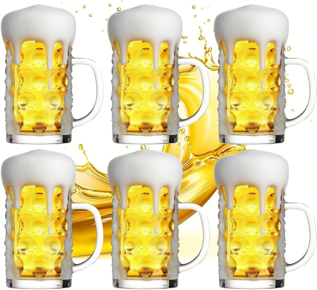 20oz Heavy Glass Beer Mug Set of 6 with Handle