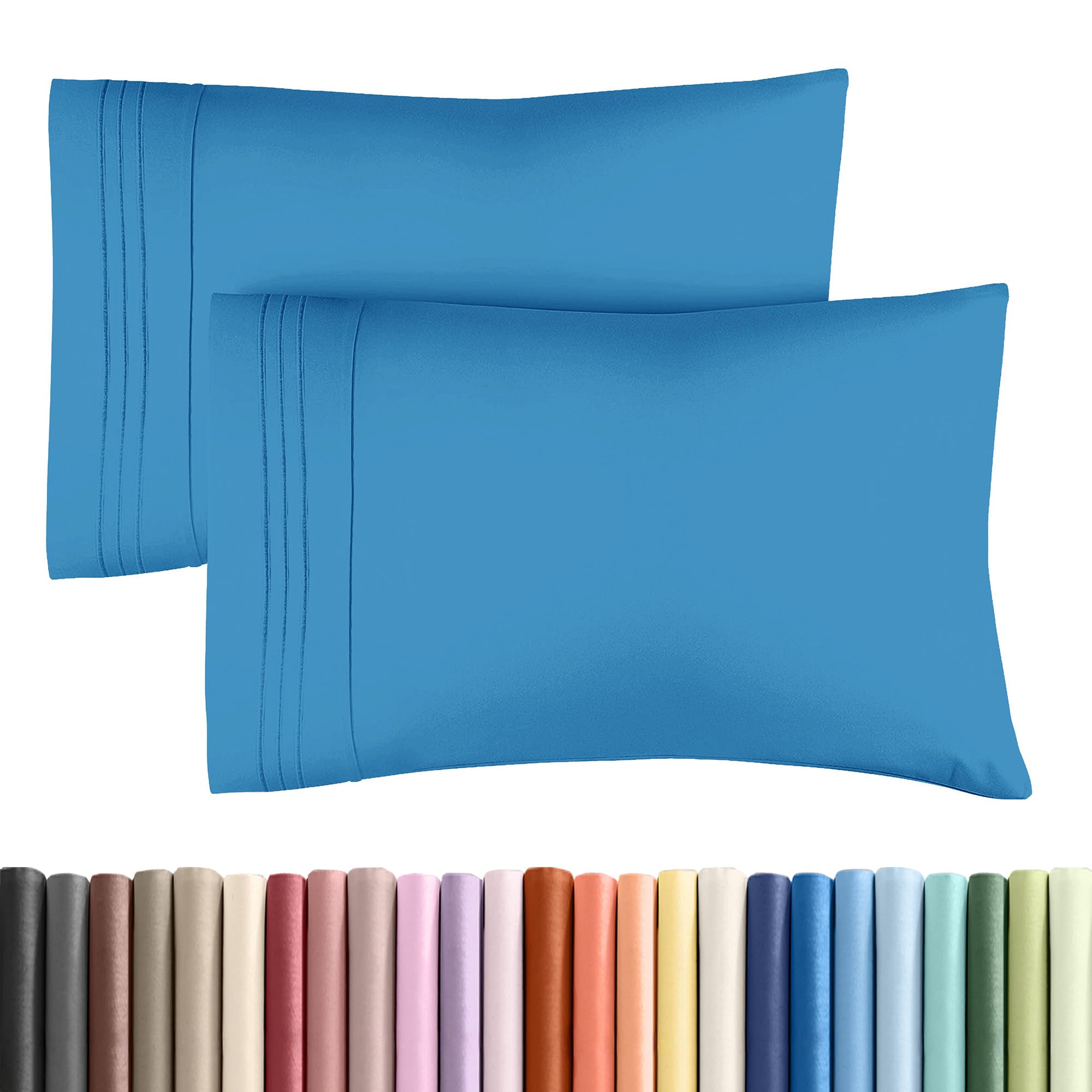 Queen Pillow Cases Set of 2 - Ultra Soft Pillowcase Covers - Denim Blue