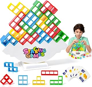 64 PCS Balance Stacking Blocks Game, Stacking Games for Adults, Stack Game for Adult & Kids, Tetra Board Tower Games for Family Travel Party, 2 Players Balance Stacking Toy, Team Toys Building Block