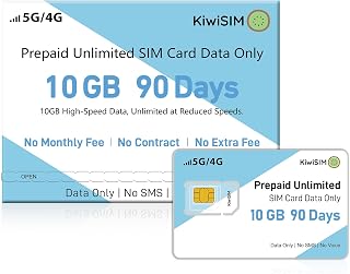 Prepaid Data SIM Card USA - 10GB High Speed 5G/4G LTE | then Unlimited at 256Kbps - 90 Days Validity - 3-in-1 SIM for Unlocked Mobile Phones, Routers, Security Cameras, GPS Trackers