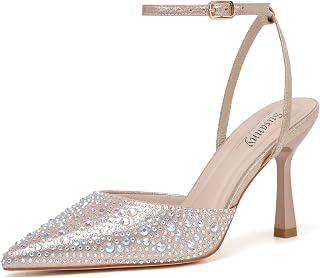 Susanny Women's Heels Closed Pointed Toe Strappy Stiletto Pump Dressy Shoes