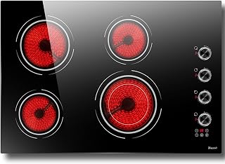 Disaenvir 30 Inch Electric Cooktop 6700W Knob Control Built-in | 30 In Electric Stove 4 Burner with Timer, Safety Lock, Dual Ring, Cut-out Size: 29.13"x19.3", 240V Hard Wired (No Plug)