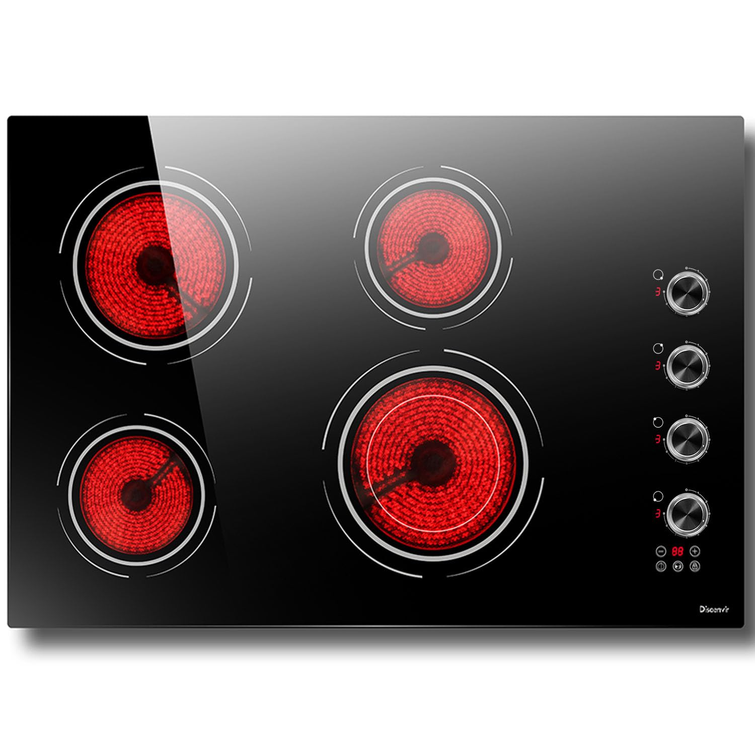 Disaenvir 30 Inch Electric Cooktop 6700W Knob Control Built-in | 30 In Electric 