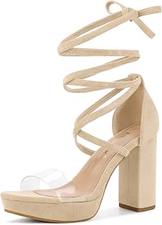 Allegra K Sandales compensées à lacets pour femme, beige, 38.5 EU