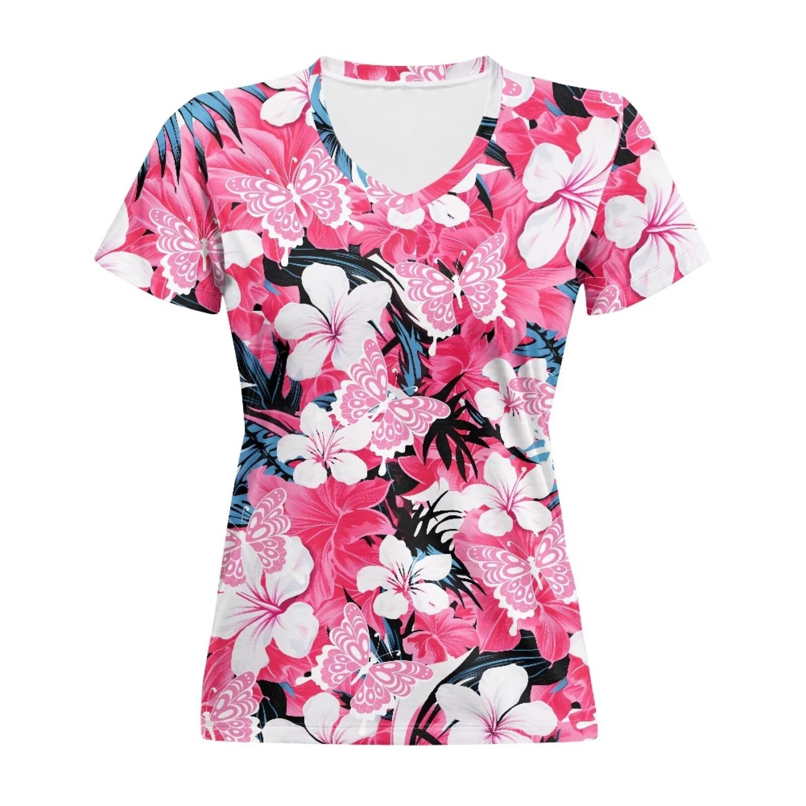 Women Summer Casual Short Sleeve V Neck T Shirts Plus Size Athletic T Shirts Gra