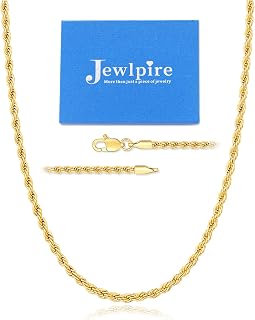 Jewlpire Silver Rope Chain/14k Gold Plated Chain Necklace for Men, 2.5mm 3mm 4mm Chains for Men Women, Stainless Steel Necklace Chains, Mens Necklaces 16 18 20 22 24 26 Inch