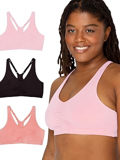 Fruit of the Loom Adjustable Shirred Front Racerback Sports Bra Multi Packs Sports Bra, Opaque (Pack of 3) for Women