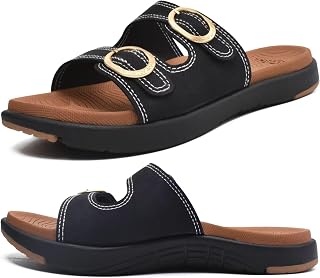 COFACE Sandals Women's Orthopaedic Comfort Feet Plantar Fasciitis Arch Support Orthotic Slides Sandals Summer Flip Flops Lightweight Outdoor Sandals Adjustable Straps Yoga Footbed, Size 35-42