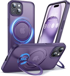 Anqrp 360° All-in-ONE Stand Case for iPhone 15 Case with Rotatable Magnetic Kickstand Ring Holder, Compatible with MagSafe, MIL-Grade Shockproof iPhone 15 Phone Case Cover 6.1" Purple
