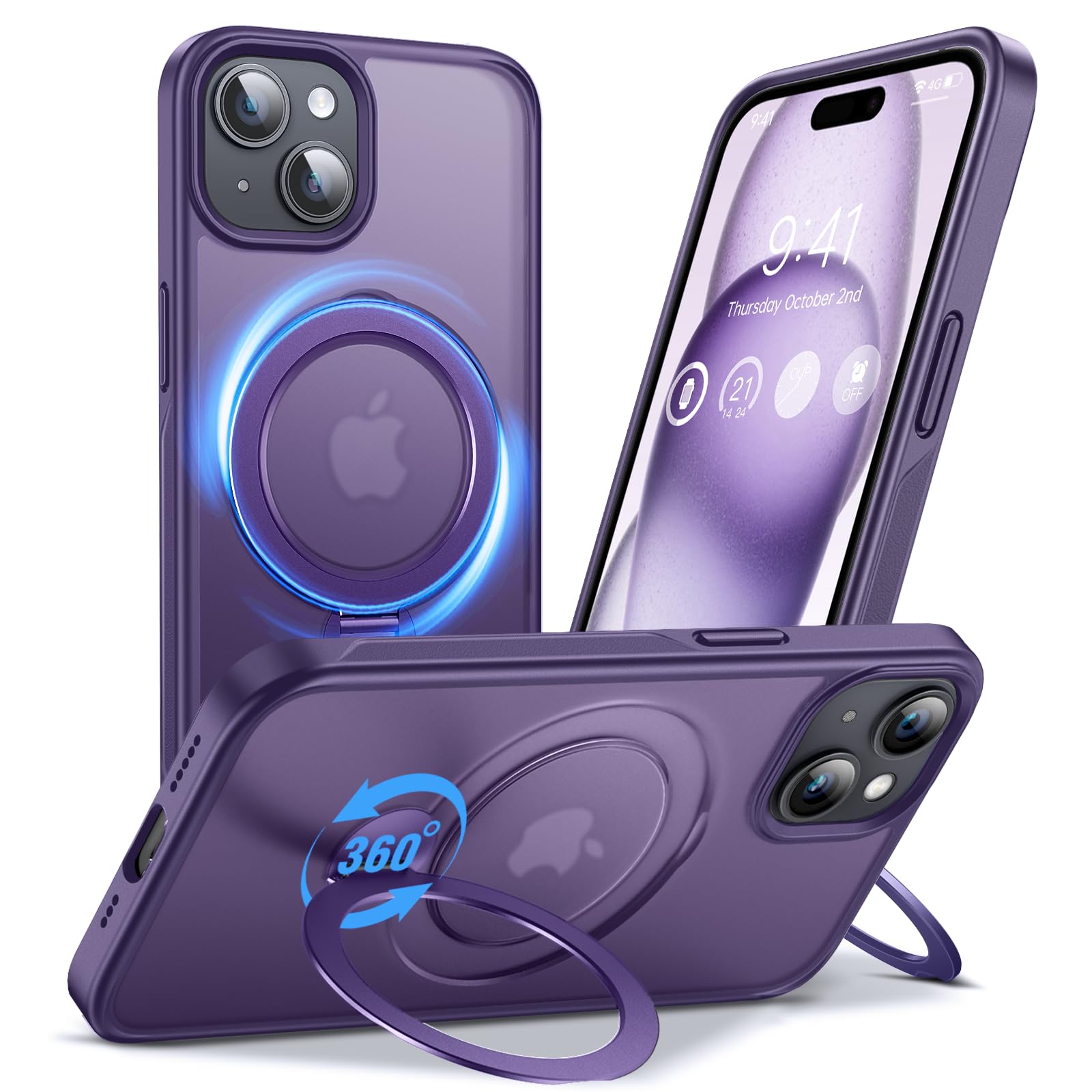 Anqrp 360° All-in-ONE Stand Case for iPhone 15 Case with Rotatable Magnetic Kick