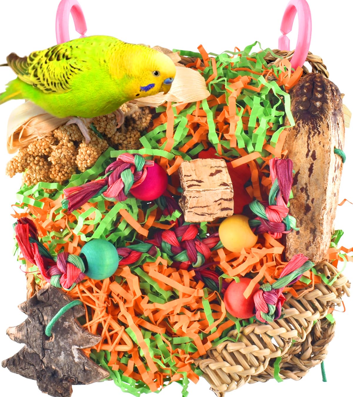 KATUMO Bird Toys, Grass Mat Shredding Hanging Toy for Budgie Parakeet | Natural 