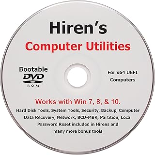 HIRENS BOOT DVD x64 UEFI - Top Computer Utilities in 2026 to Repair Fix Restore Recover your PC Compatible with Windows 10, 8, Vista & 7.