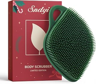 Sndyi Christmas Silicone Body Scrub, Limited Edition Leaf Shape Shower Brush for Soft Exfoliation, Soft Silicone Loofah Body Brush for Sensitive Skin, Gift