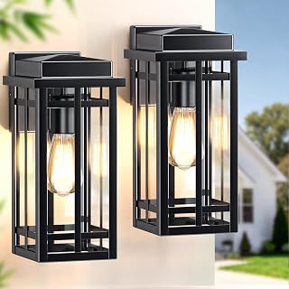 12'' Outdoor Wall Light Fixtures 2 Packs, Black Porch Lights Outdoor Lighting for House, Exterior Lighting Fixtures Wall Lanterns, Waterproof Modern Outside Sconce Lights for Front Door, Garage