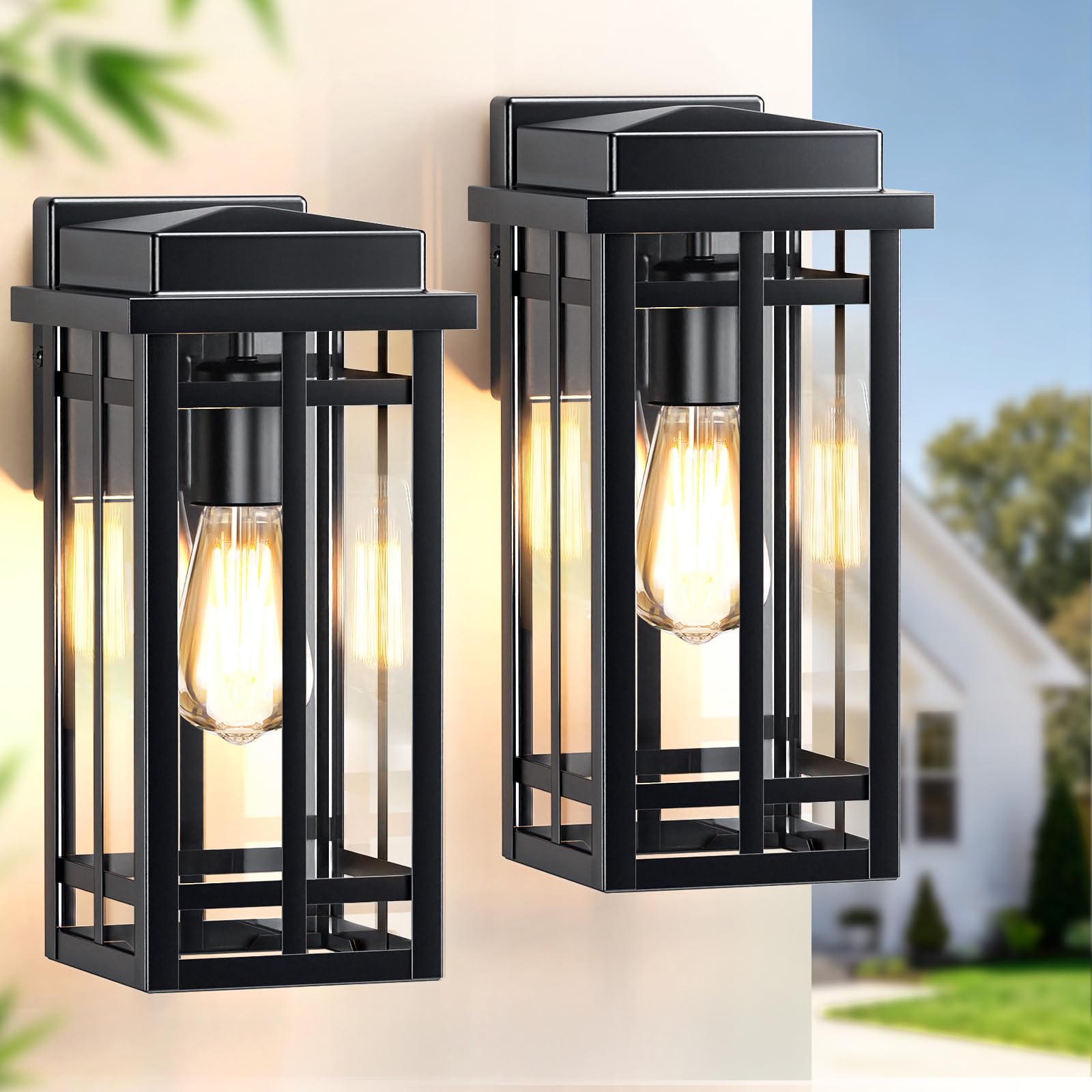 12'' Outdoor Wall Light Fixtures 2 Packs, Black Porch Lights Outdoor Lighting fo