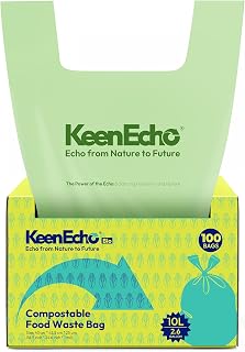 Extra Thick Compostable Food Waste Bin Bags with Handles, Biodegradable Bin Liners for Kitchen Caddy, 10L 100 Pack, Green