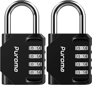 Puroma 2 Pack Combination Lock Locker 4 Digits Combo Padlock Gym Black | For School Gate Fence Toolbox Hasp Storage, Outdoor, Resettable, Weatherproof, Side Window, Crack Cut Resist, Hardened Steel