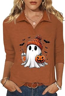 Beopjesk レディース 七分袖 秋 ハロウィン ヘンリー トップス ブラウス シャツ