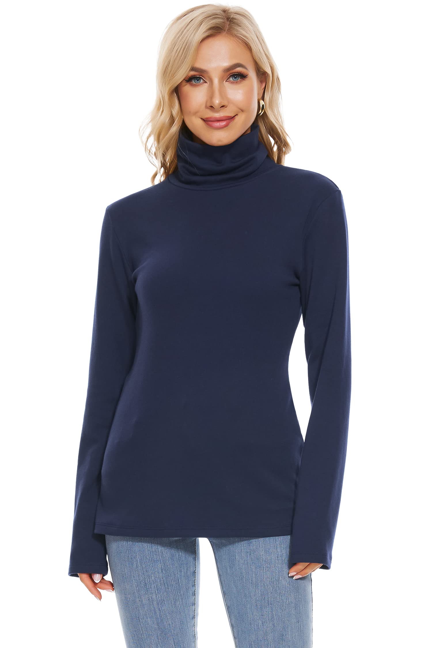 H HIAMIGOS Womens Turtleneck Long Sleeve Top Fleece Lined Sweatshirt Lightweight