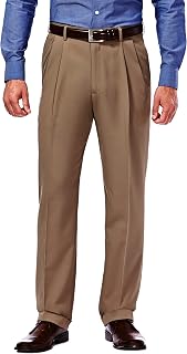 Haggar Hidden Expandable Waistband Classic Fit Pleated Front Gabardine Dress Pant - Mynx Gabardine - Men's Pleated Front Dress Pant with Hidden Expandable Waist