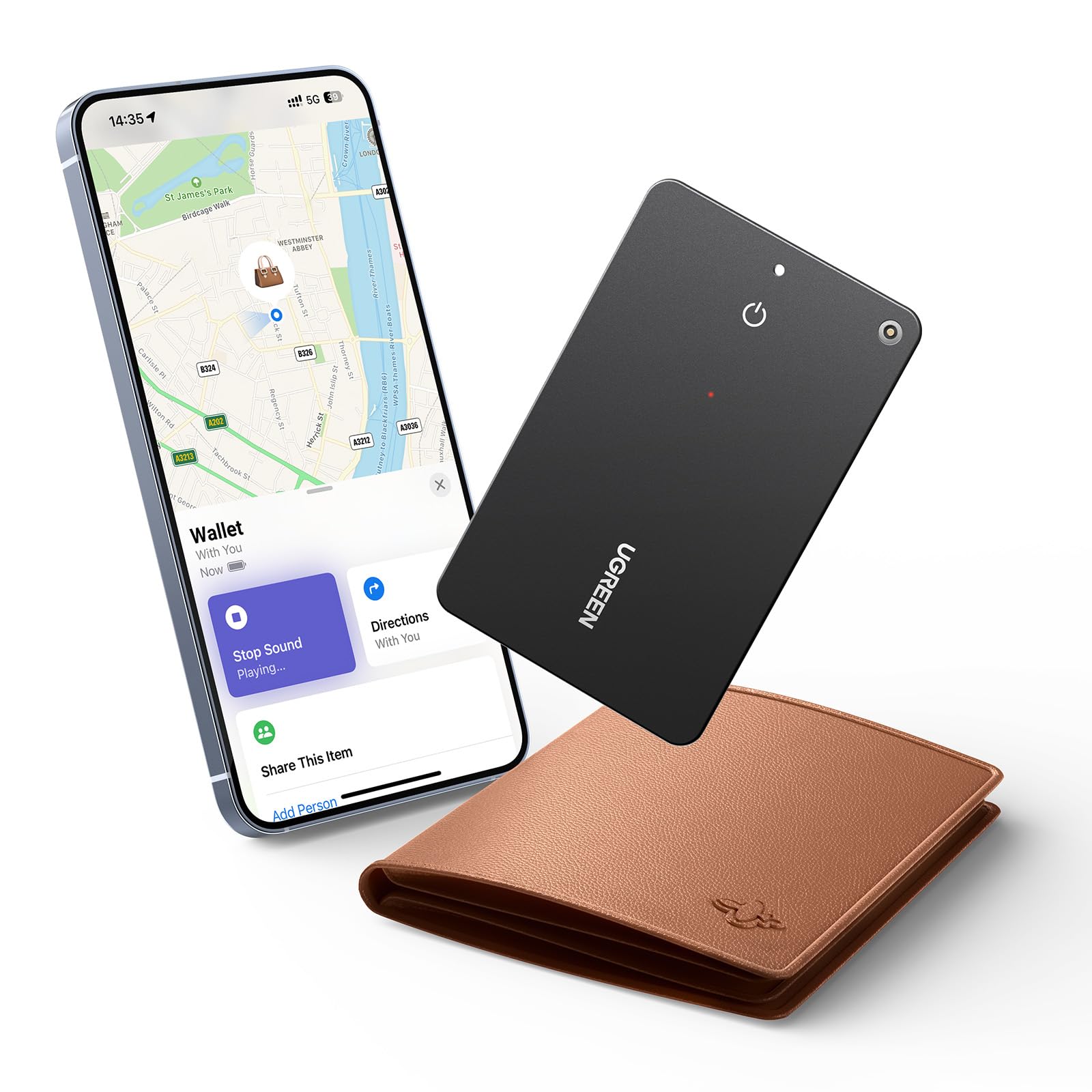UGREEN FineTrack Slim Wallet Tracker Card (iOS Only) | Bluetooth Tracker Card, W