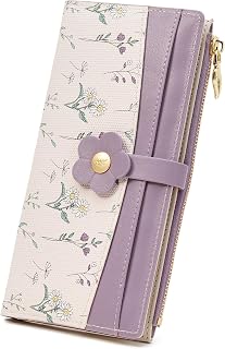 GAEKEAO Womens Wallet Slim Thin RFID Blocking Bifold Floral Vegan Leather Card Holder Large Capacity Purse with Zipper Pocket