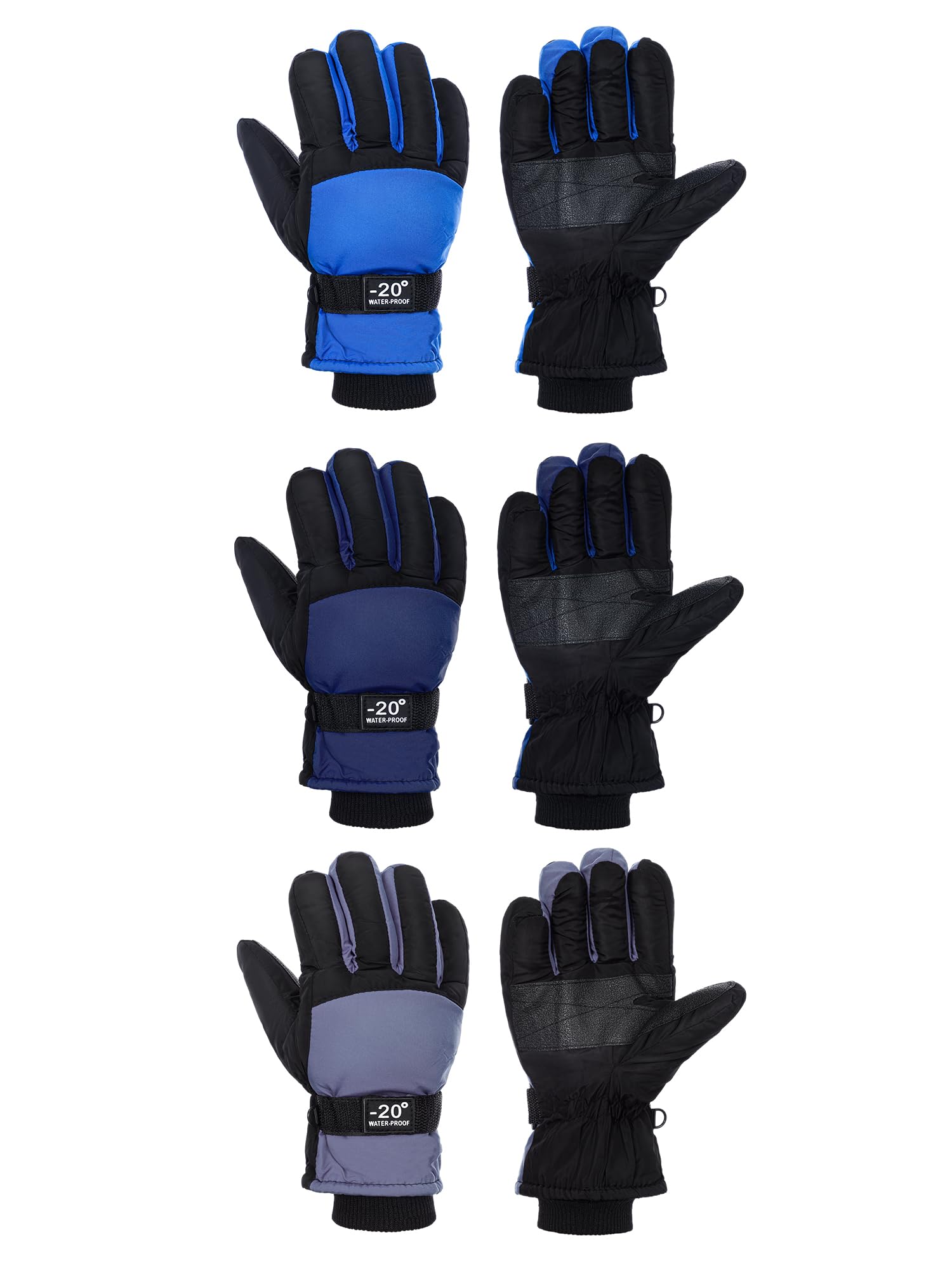 Bencailor 3 Pairs Kids Winter Gloves, Waterproof, Windproof Adjustable Warm Ski 