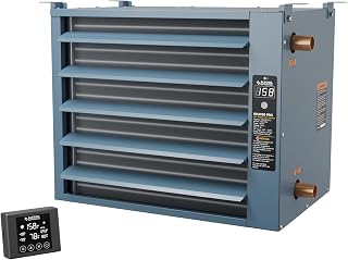 ALECOIL 100,000 BTU Water to Air Heat Exchanger with Remote Control, Blue | Hydronic Hanging Unit Heater with Fan for Garage and Outdoor Wood Furnace,Ceiling Mounted, Quiet 1500CFM Blower