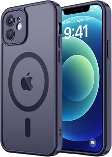 for iPhone 12 Case[Compatible with MagSafe][Camera Protection][Military Grade Drop Protection] Slim Translucent Matte Frosted Phone Cover,Dark Purple