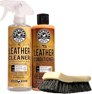 Chemical Guys Leather Cleaner and Conditioner Kit with Brush | Horse hair brush for car, furniture, jackets, and shoes, 3-item leather care bundle, 3 piece leather care kit with brush
