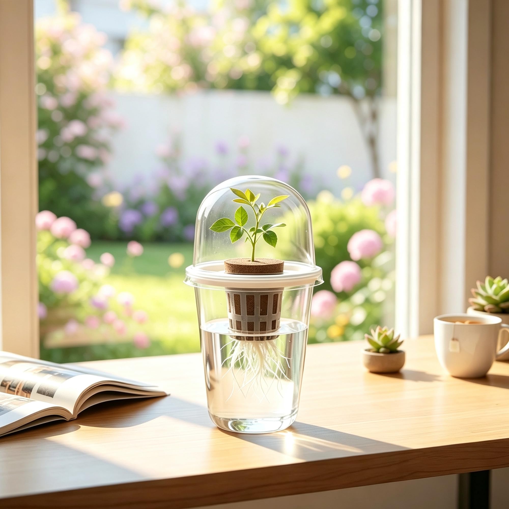 1 Pack Transparent Self Water Hydroponic Plant Cup Desktop Flowerpot