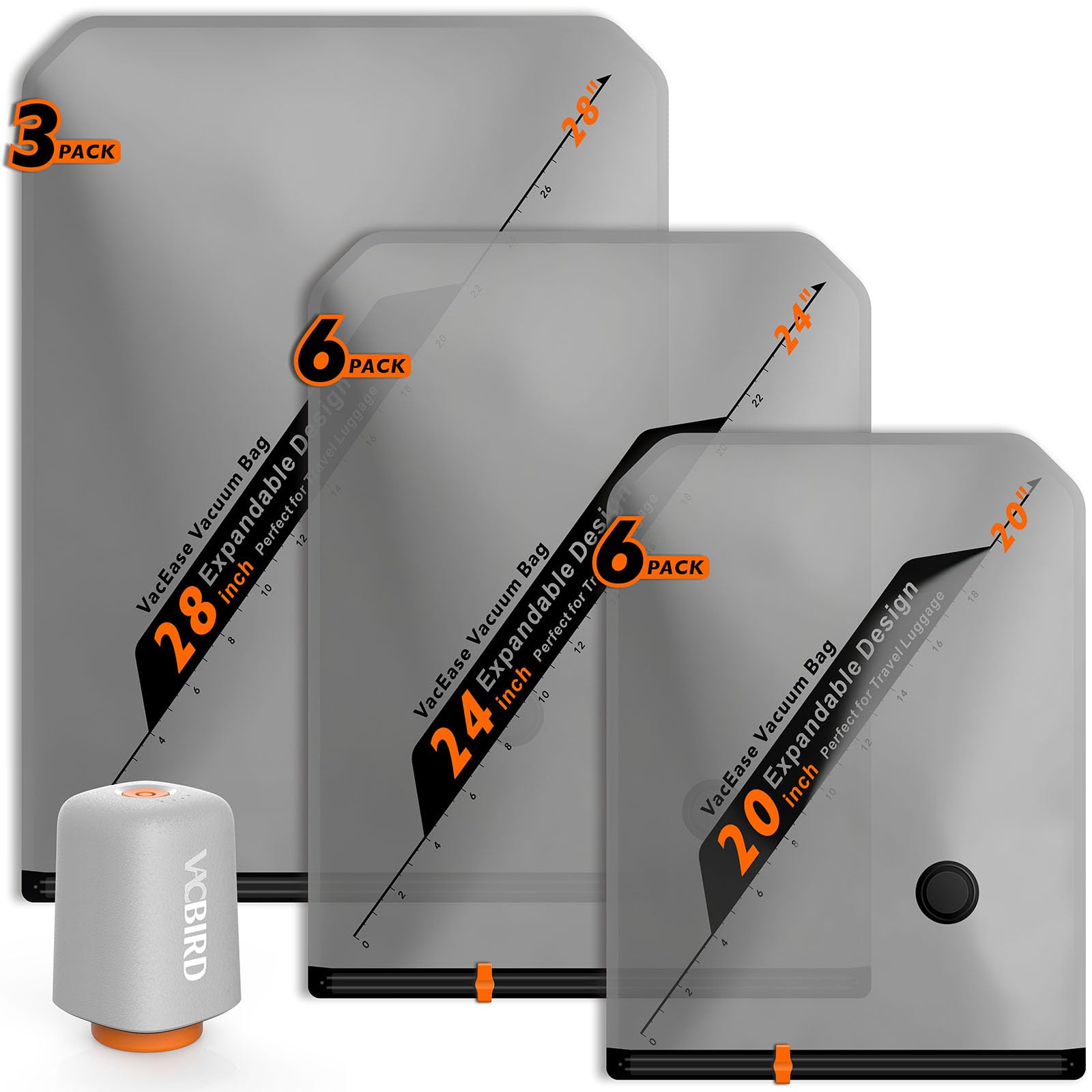 Vacbird Rechargeable Wireless Pump Travel Storage Bags Set - Portable Space Save