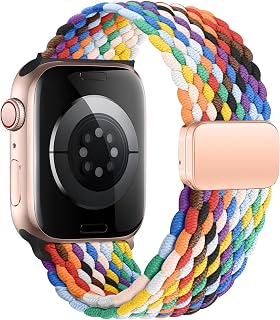 Magnetic Braided Bands for Apple Watch Women Men 40mm 44mm 38mm 42mm 46mm 41mm 45mm 49mm, Elastic Nylon Sport Band for iWatch Series 10 9 8 7 6 5 4 3/SE
