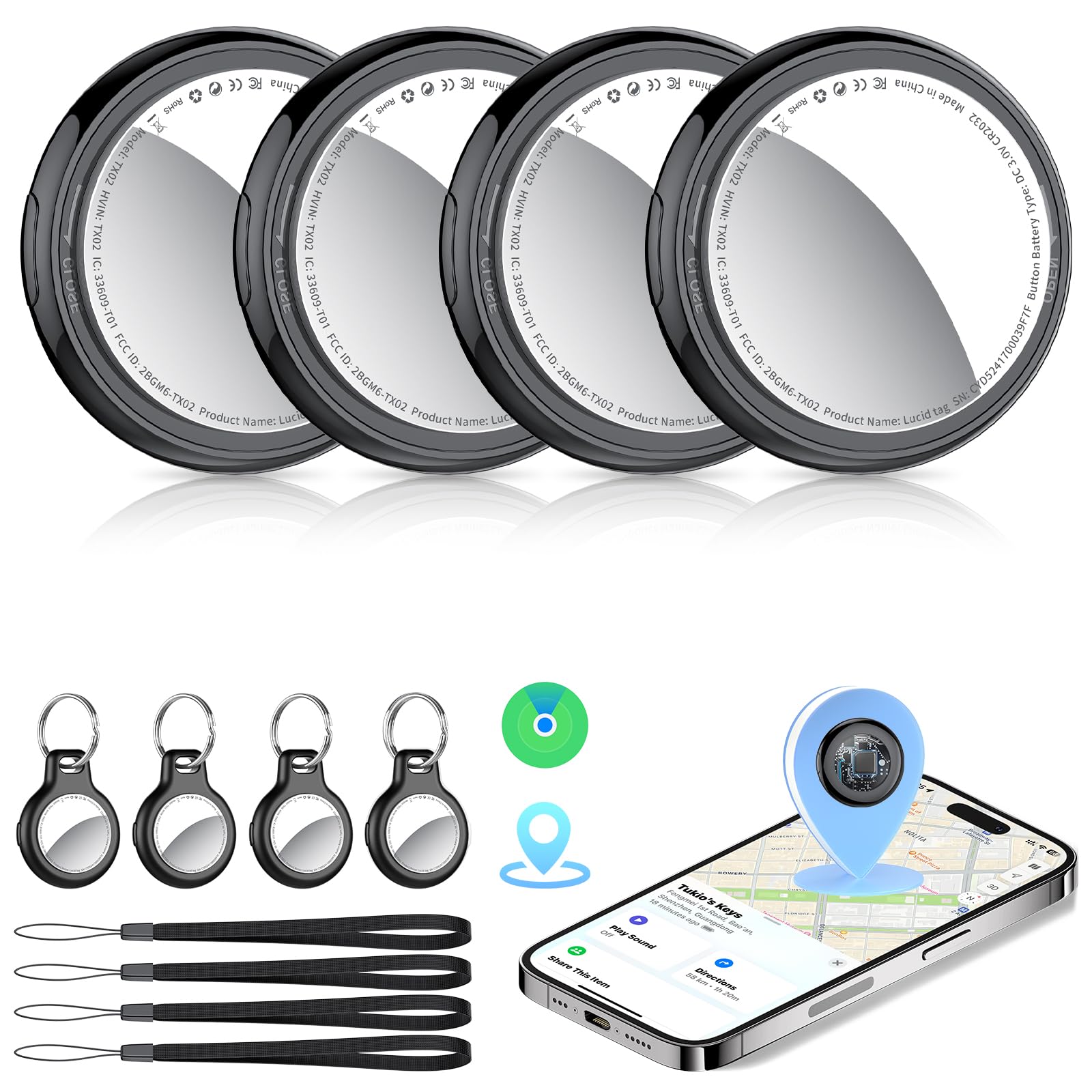 Tukio Air Tracker Tags-4 Pack (iOS Only), [Apple MFi Certified] Key Finder | Rep