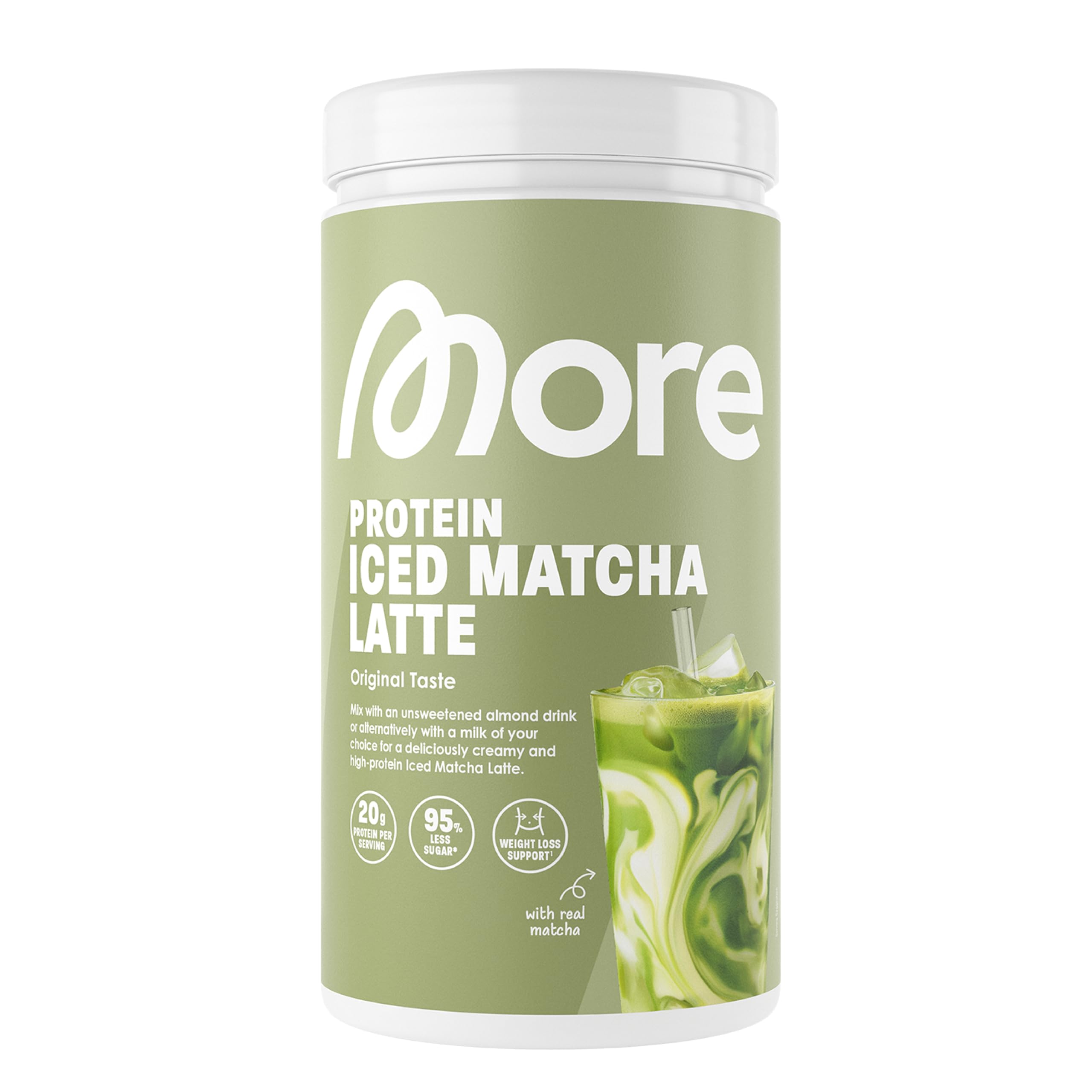 MORE Protein Iced Matcha Latte, 500g, Matcha Grünteepulver