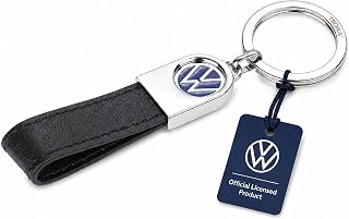TROIKA keyring VW logo, leather loop – VW LEATHER – leather, metal – blue, black, silver-coloured Original