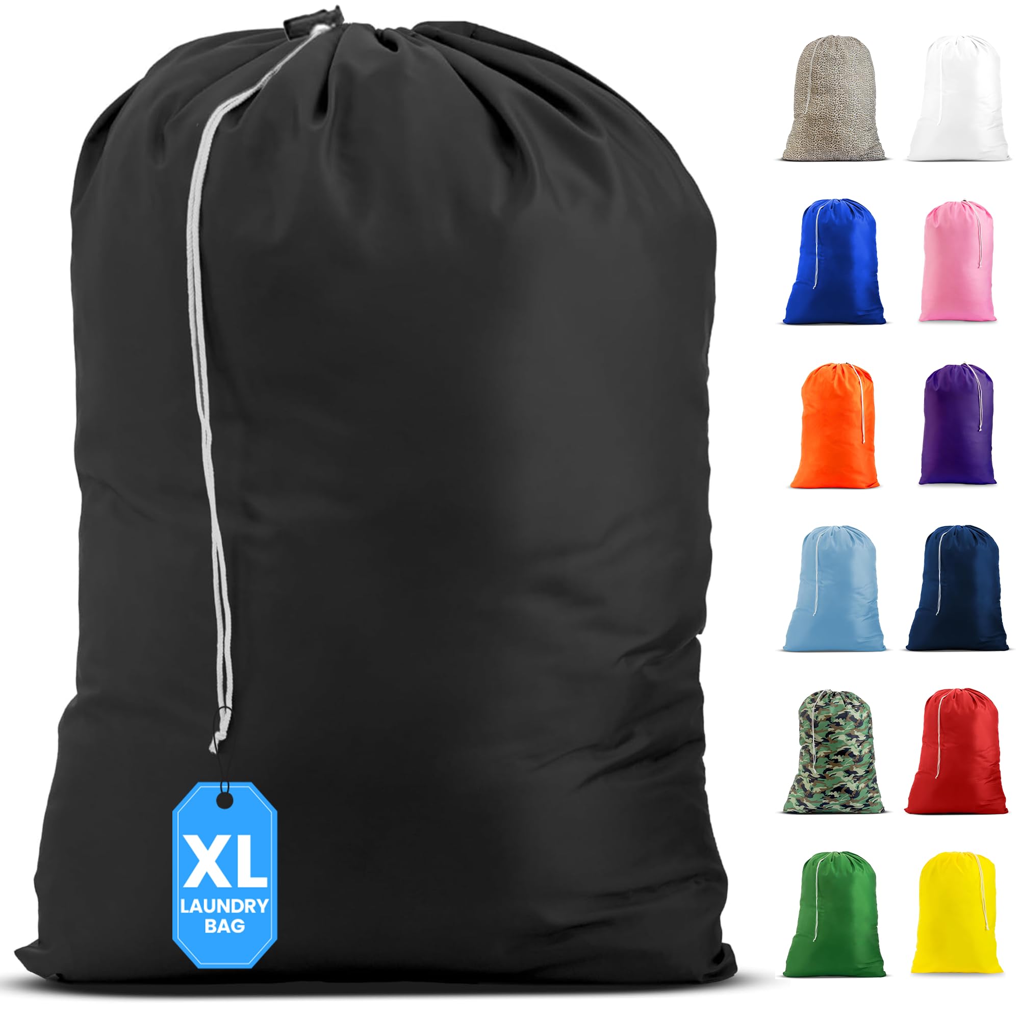 Nylon XL Laundry Bag, Large Capacity with Locking Drawstring, Machine Washable, 