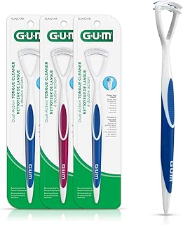 Gum 3 Pack Tongue Brush Soft Bristles Dual Action Tongue Brush with Tongue Scraper for Better Oral Hygiene Bad Breath Treatment