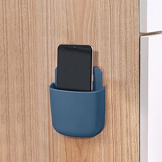 Remote Control Holder Wall Mounted Pen Holder No Hole Self Adhesive Phone Charging Organizer Pencil Storage Container for Home Office School Supplies Musicians (Blue)