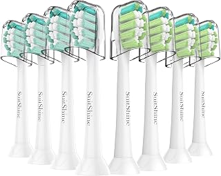 SuitShine Replacement Toothbrush Heads for Philips Sonicare 8 Pack | Fits 4100 & 1100 Click-On Handles, Plaque Control, Secure Fit, Soft End-Rounded Bristles, Fade Indicators, Protective Caps