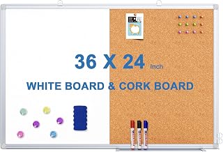 Magnetic White Board and Cork Board Combo 36" x 24" Aluminum Frame | Dry Erase Bulletin Board, Wall Mounted or Hanging. Dual-function Surface for Writing & Pinning. Ideal for Home, Office, Shool