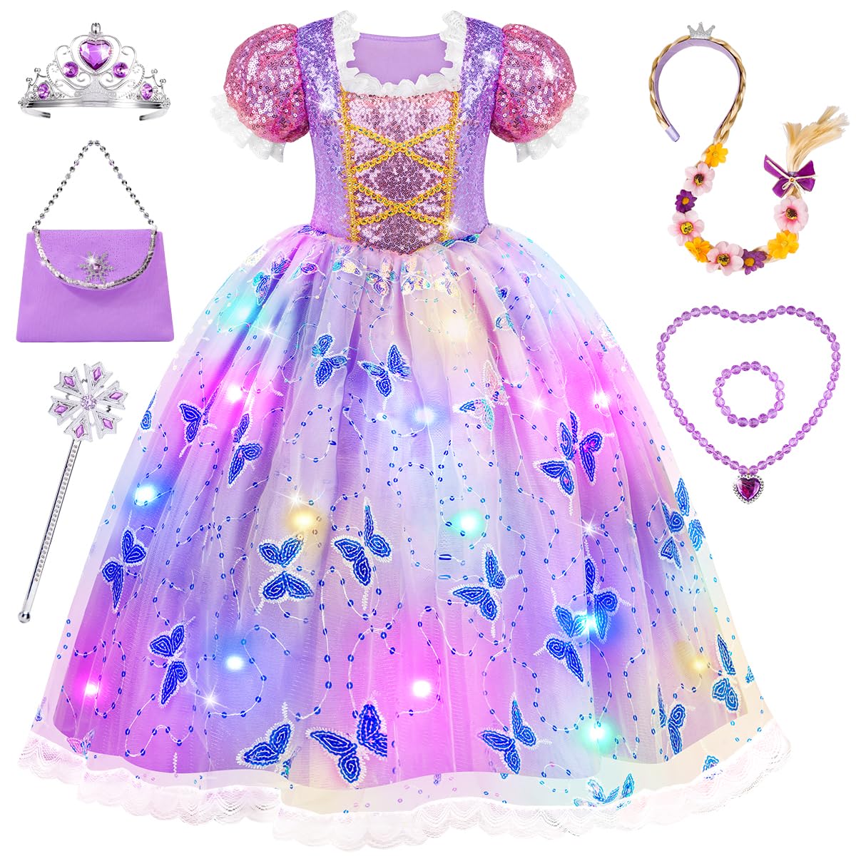 Meland Light Up Princess Dress for Girls Ages 3-10, Dress Up Toy Gift Set | Desi