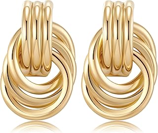 Chunky Earrings for Women Knot Link Circle Statement Drop Dangle Earrings Studs Trendy Jewelry M/L Size