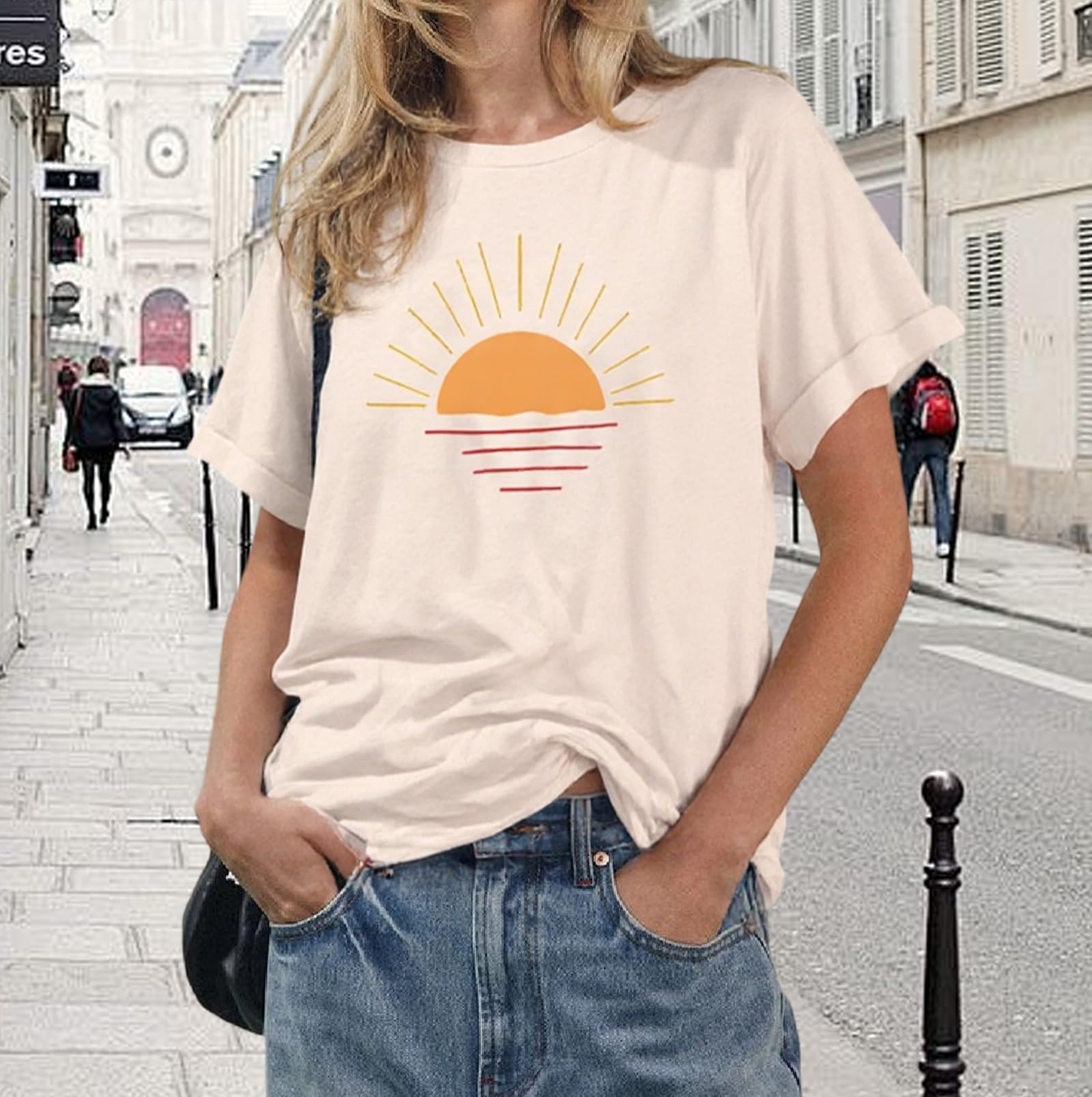 Women's Graphic Print Casual Crew Neck Short Sleeve Loose Fit Travel Streetwear 