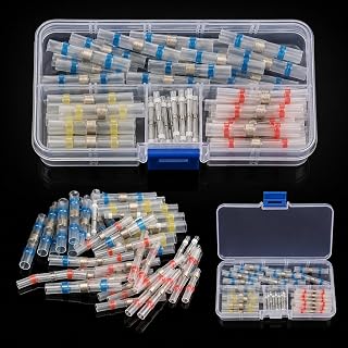 50pcs Heat Shrink Solder Sleeves, Wire Crimp Butt Connector, PE Insulated Waterproof Cable Terminals with Storage Box for Safe Electrical Connection