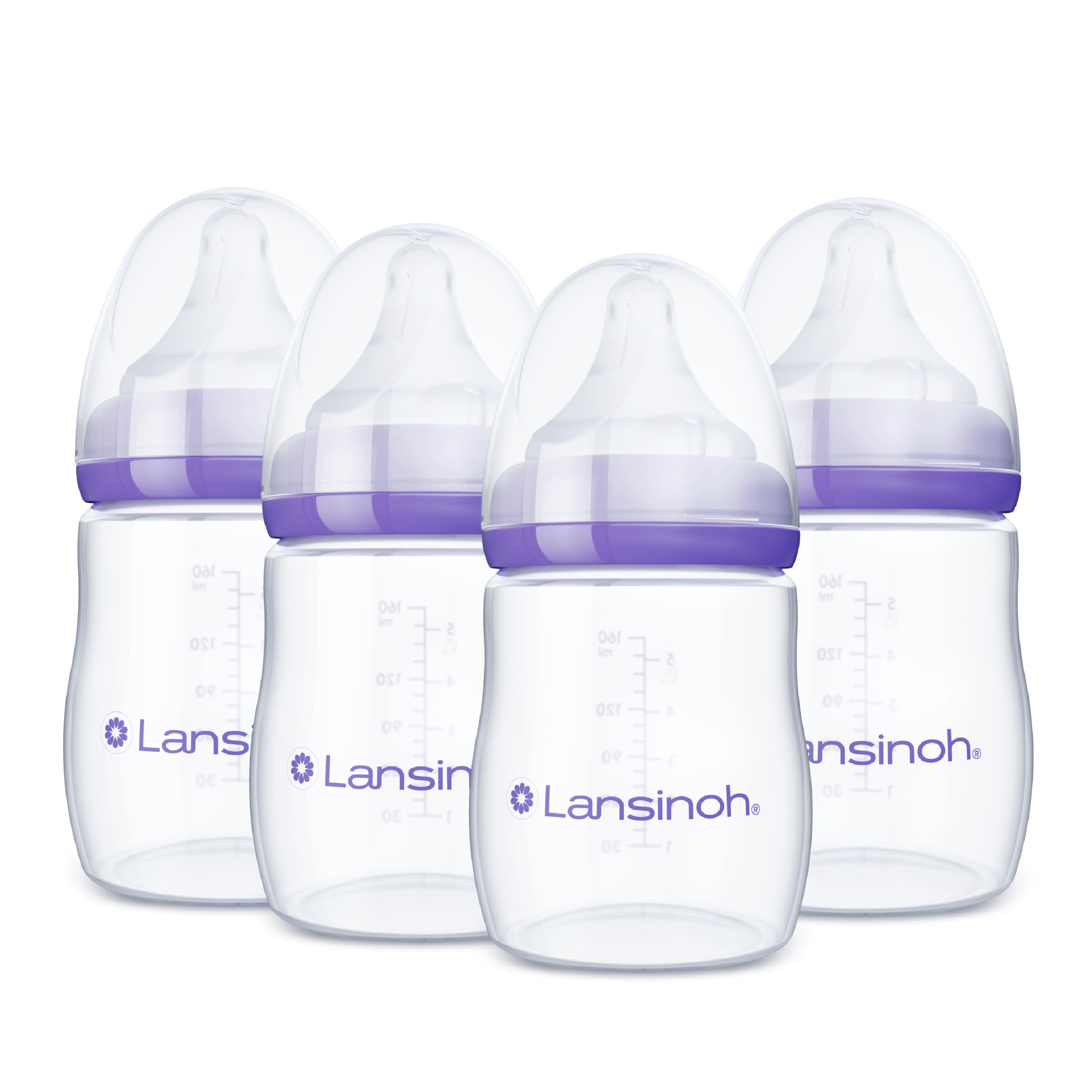 Lansinoh Anti-Colic Baby Bottles, 5 Ounces, 4 Count | Extra Slow Flow Nipples (X