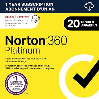 Norton 360 Platinum 2026, Antivirus software for 20 Devices – Includes Advanced AI Scam Protection, VPN, Dark Web Monitoring & PC Cloud Backup [Download]