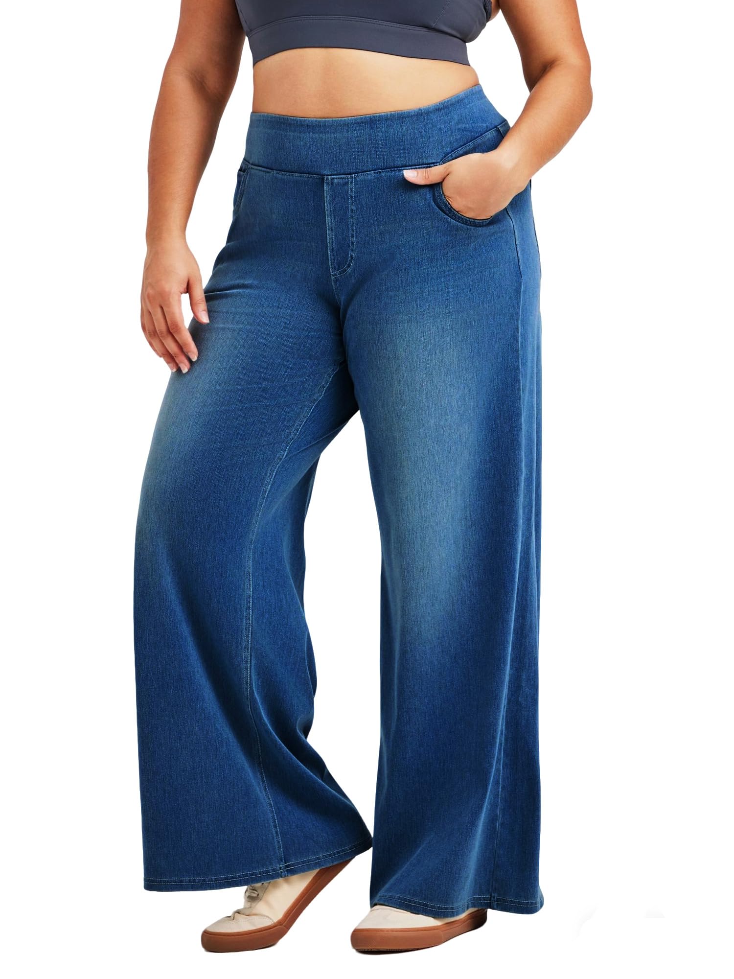 LaiEr Women's Wide Leg Jeans, High Waist, Straight Legs, Loose Fit, Very Elastic