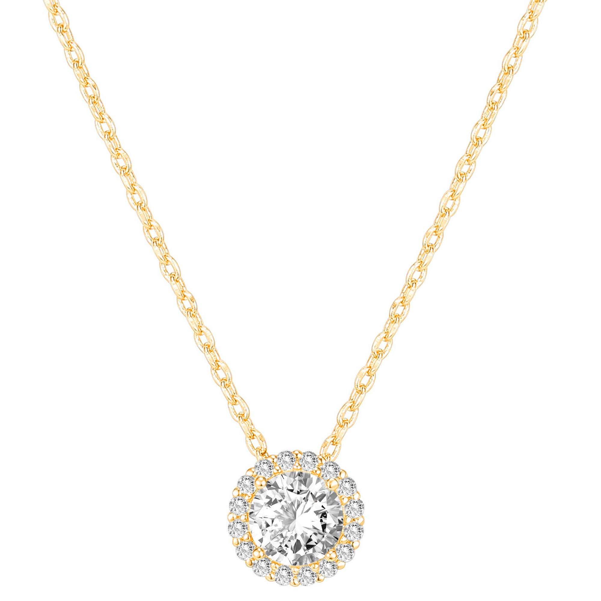 PAVOI 14K Gold Plated Post Faux Diamond Round Solitaire Pendant Halo Necklace | 